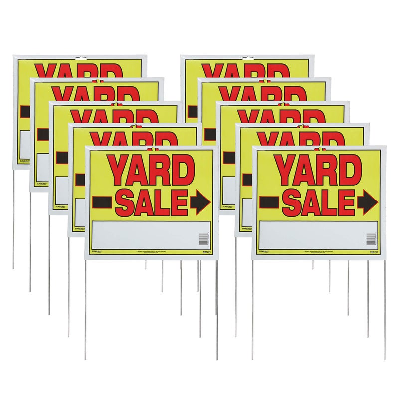 Sunburst Systems 3908 Double Sided Yard Sale Sign, Fully Assembled with Metal U-Stake, 22" x 14", 10 Pack, Yellow,Red,Black - Image 1